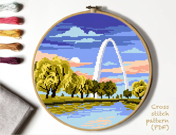 Gateway arch national park Modern Cross Stitch Pattern, landscape, instant PDF