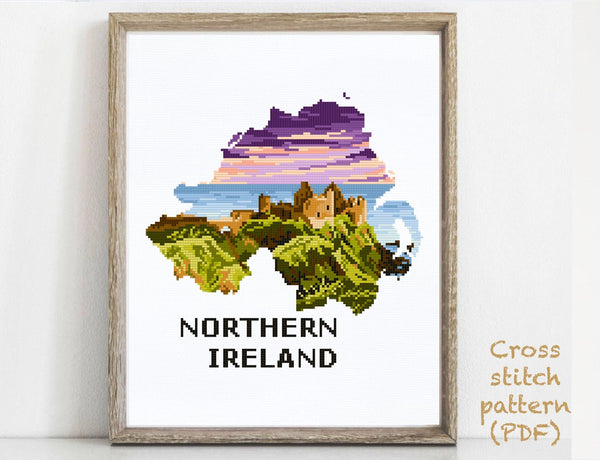 Northern Ireland Modern Cross Stitch Pattern, Great Britain, country, silhouette, instant download pdf.